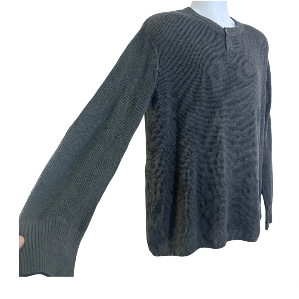 Pact Men’s Thermal Waffle Henley Sweater Charcoal Size L Organic Cotton